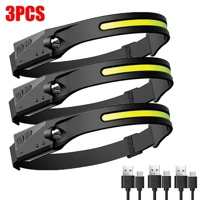 Sensor Head lamp LED Head Flashlight Rechargeable Headlight Head Torch Built-in Battery 5 Lighting Modes Fishing Camping Lantern
