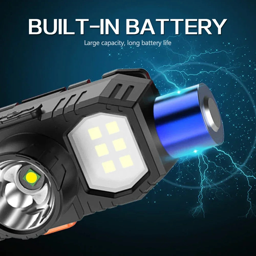 New LED Headlight COB Mini Portable USB Rechargeable Waterproof Fishing Work Light Outdoor Long Shot Head Mounted Torch