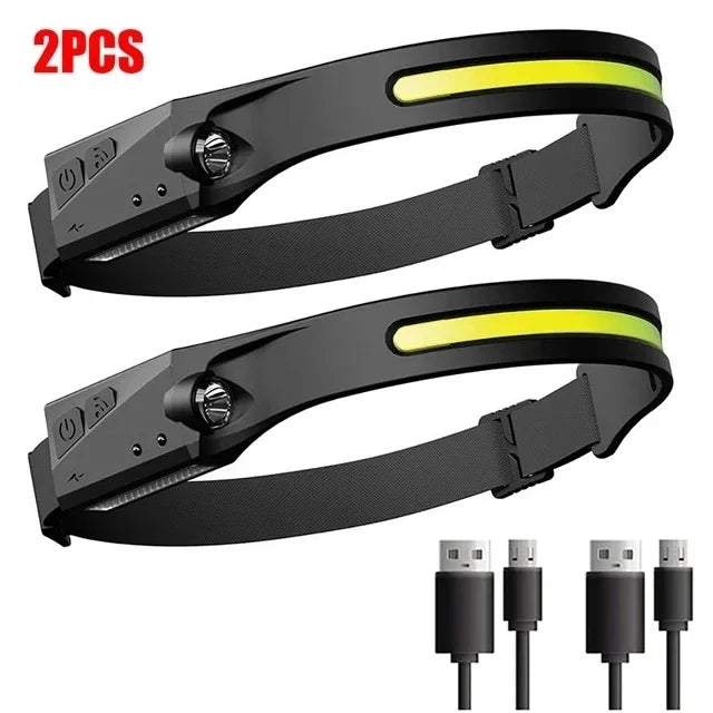 Sensor Head lamp LED Head Flashlight Rechargeable Headlight Head Torch Built-in Battery 5 Lighting Modes Fishing Camping Lantern