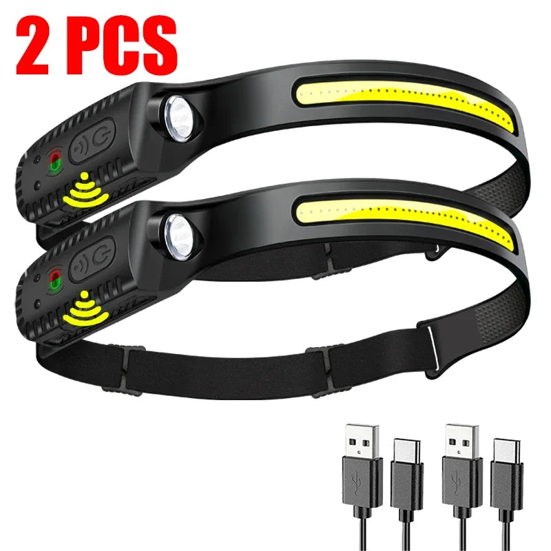 Sensor Head lamp LED Head Flashlight Rechargeable Headlight Head Torch Built-in Battery 5 Lighting Modes Fishing Camping Lantern