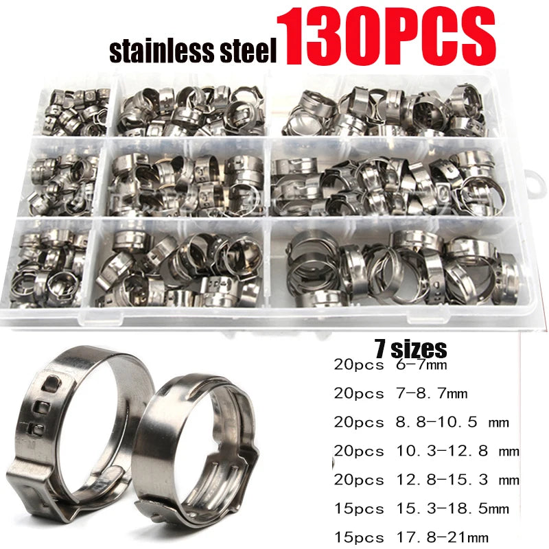 130/80/45pcs Stainless Steel Ear Stepless Clamp Worm Drive Fuel Water Hose Pipe Clamps Clips+ 1PC Hose Clip Clamp Pliers