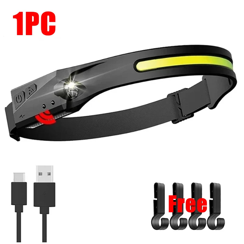 Sensor Head lamp LED Head Flashlight Rechargeable Headlight Head Torch Built-in Battery 5 Lighting Modes Fishing Camping Lantern