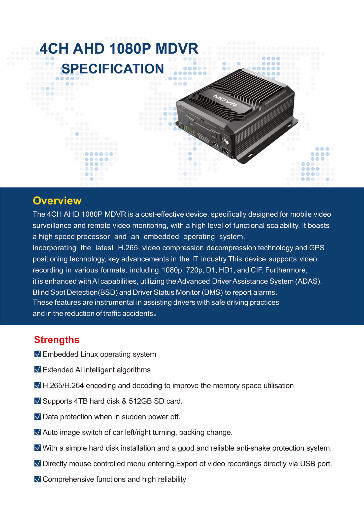 4CH AHD 1080P MDVR con GPS y Conectividad 4G