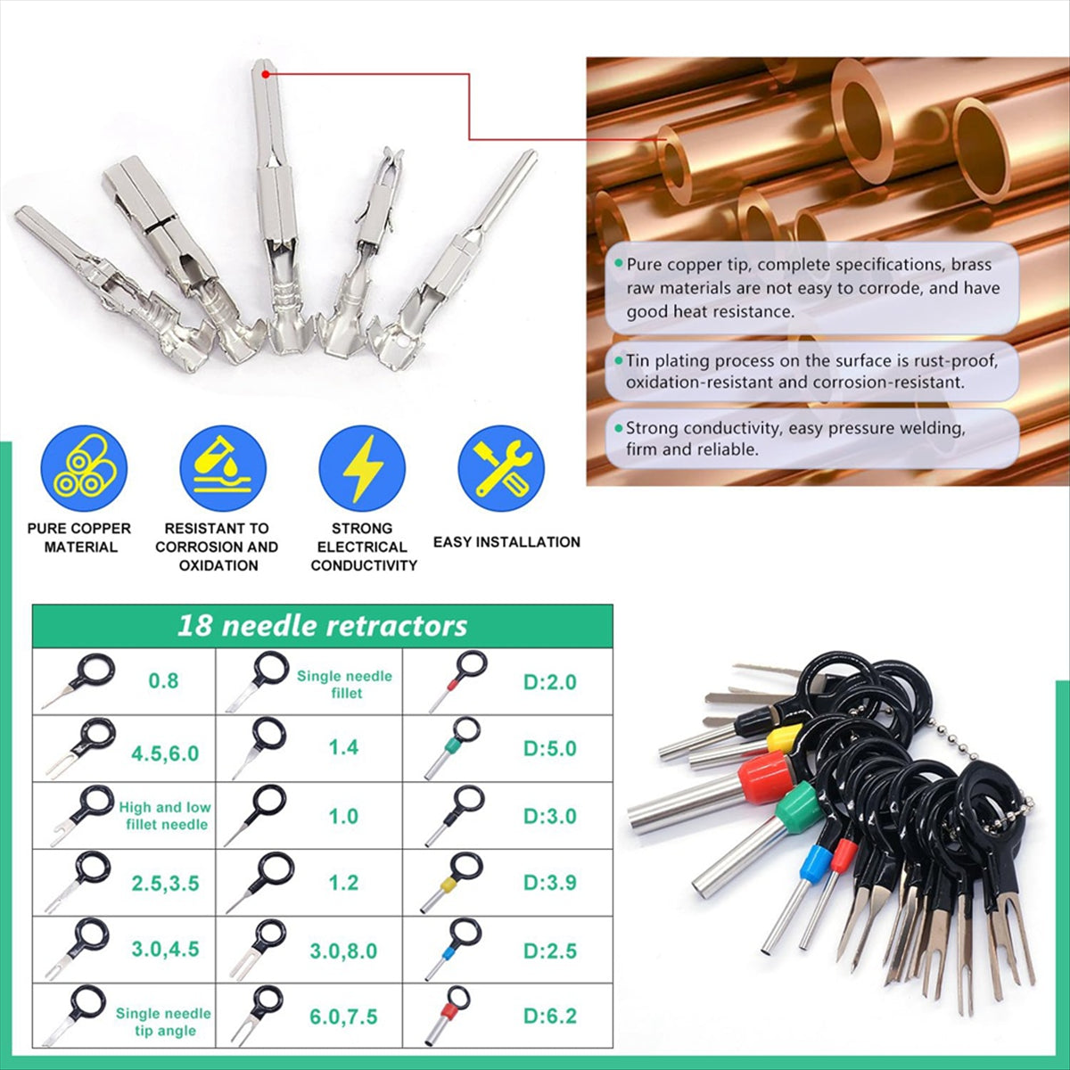 755Pcs Car Electrical Wire Terminal Pins Connector Kit 1/1.5/1.8/2.2/2.8/3.5mm 21Type Connector Pins Terminal Auto