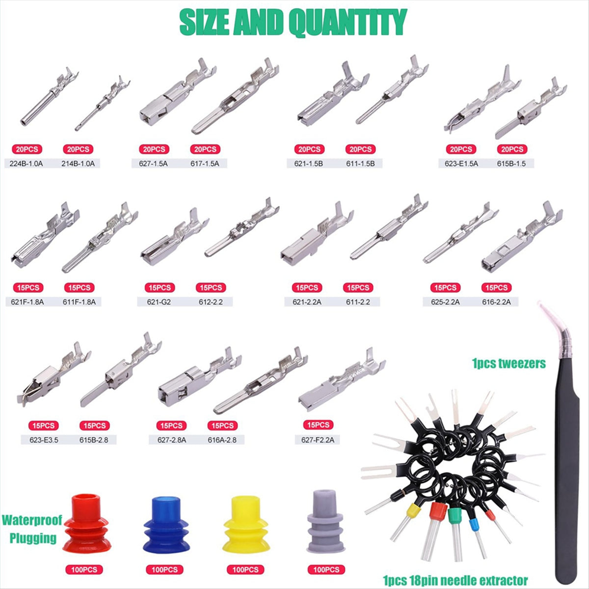 755Pcs Car Electrical Wire Terminal Pins Connector Kit 1/1.5/1.8/2.2/2.8/3.5mm 21Type Connector Pins Terminal Auto