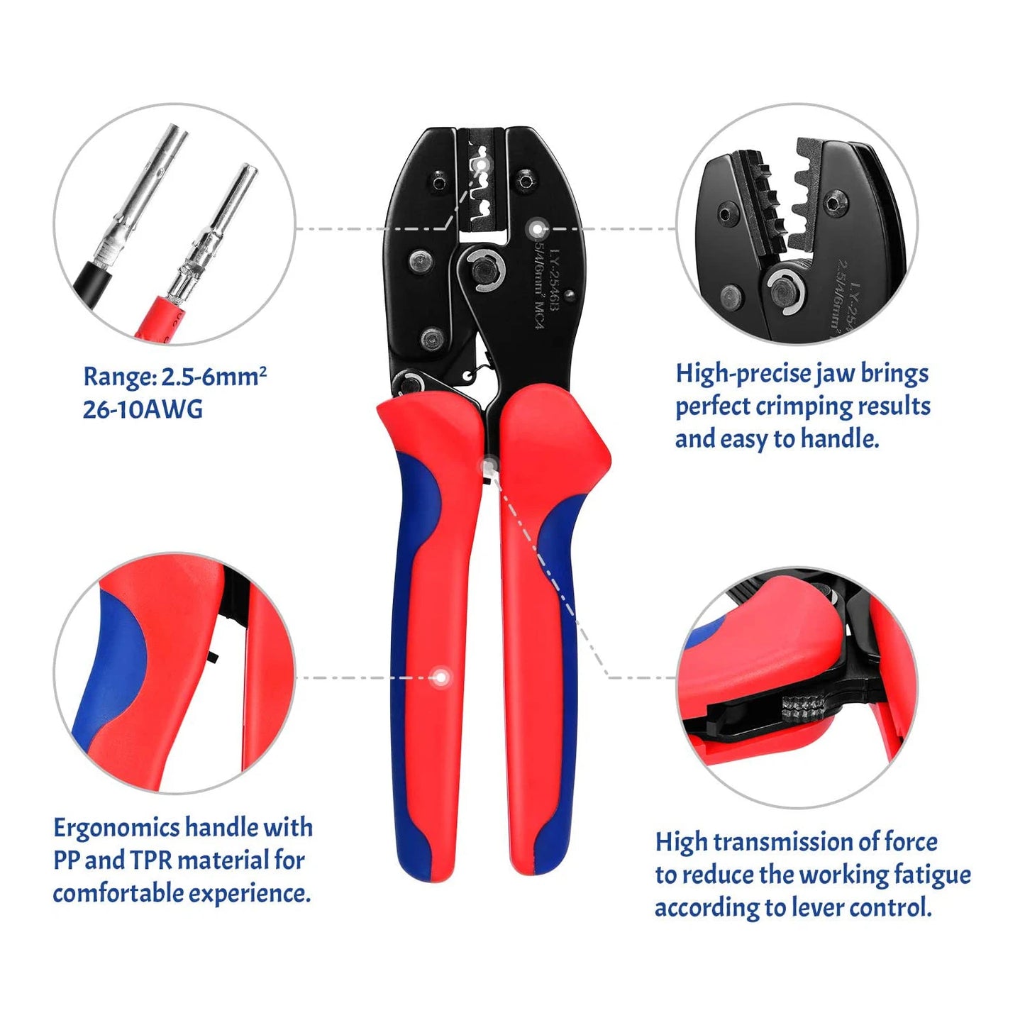 Solar Crimping Tool Kit Crimper for 2.5-6.0mm2 Solar Panel PV Connectors Cable