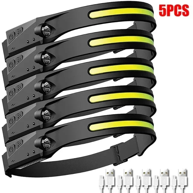 Sensor Head lamp LED Head Flashlight Rechargeable Headlight Head Torch Built-in Battery 5 Lighting Modes Fishing Camping Lantern