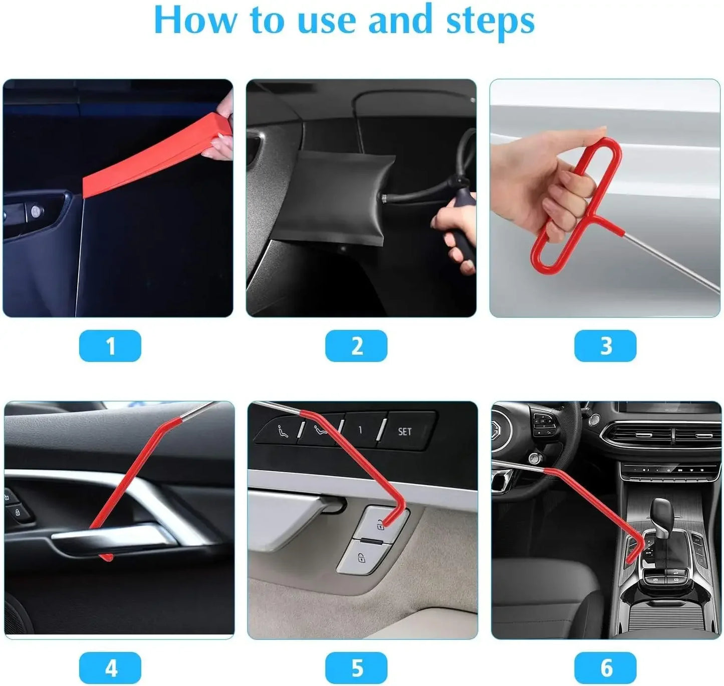 Car Emergency Unlock Tool Kit with Air Wedge Pump for Window Door Lockout Rescue Auto Key Lost Open Tools for Car Truck Vehicles