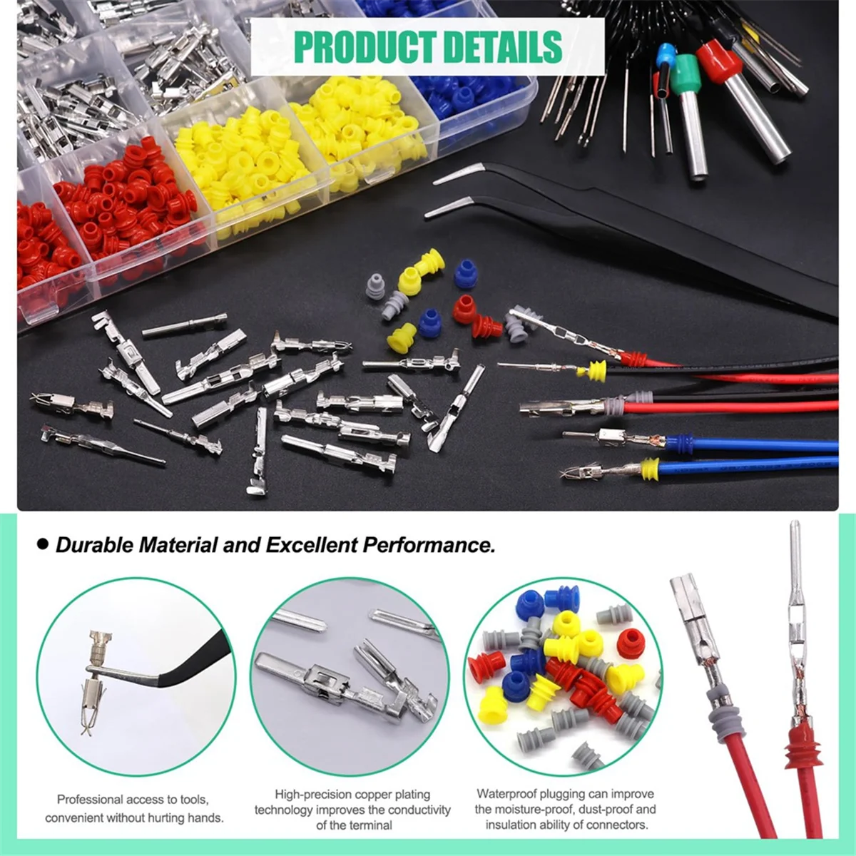755Pcs Car Electrical Wire Terminal Pins Connector Kit 1/1.5/1.8/2.2/2.8/3.5mm 21Type Connector Pins Terminal Auto