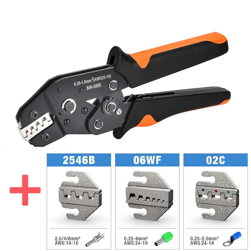 SN-58B Wire Crimping Plier Jaws Kit Crimp for Jst Dupont/VH3.96/Tube/Insulation/Photovoltaic Terminals Electrical Clamp Tool Set