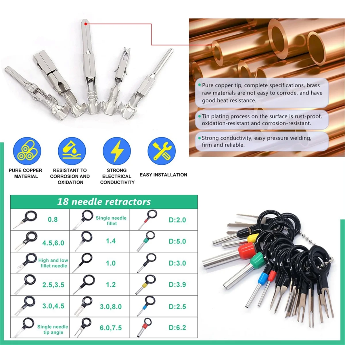 755Pcs Car Electrical Wire Terminal Pins Connector Kit 1/1.5/1.8/2.2/2.8/3.5mm 21Type Connector Pins Terminal Auto