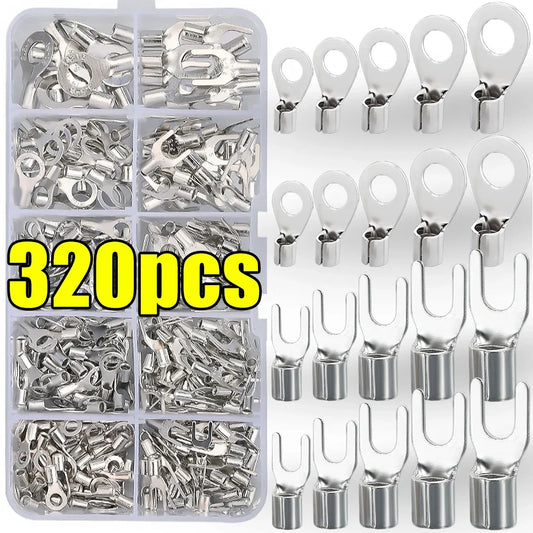 Copper Ring Fork Terminals Kit Non-Insulated Electrical O/Y Type  Brass Terminal Assortment Set Cable Wire Connector Crimp Spade