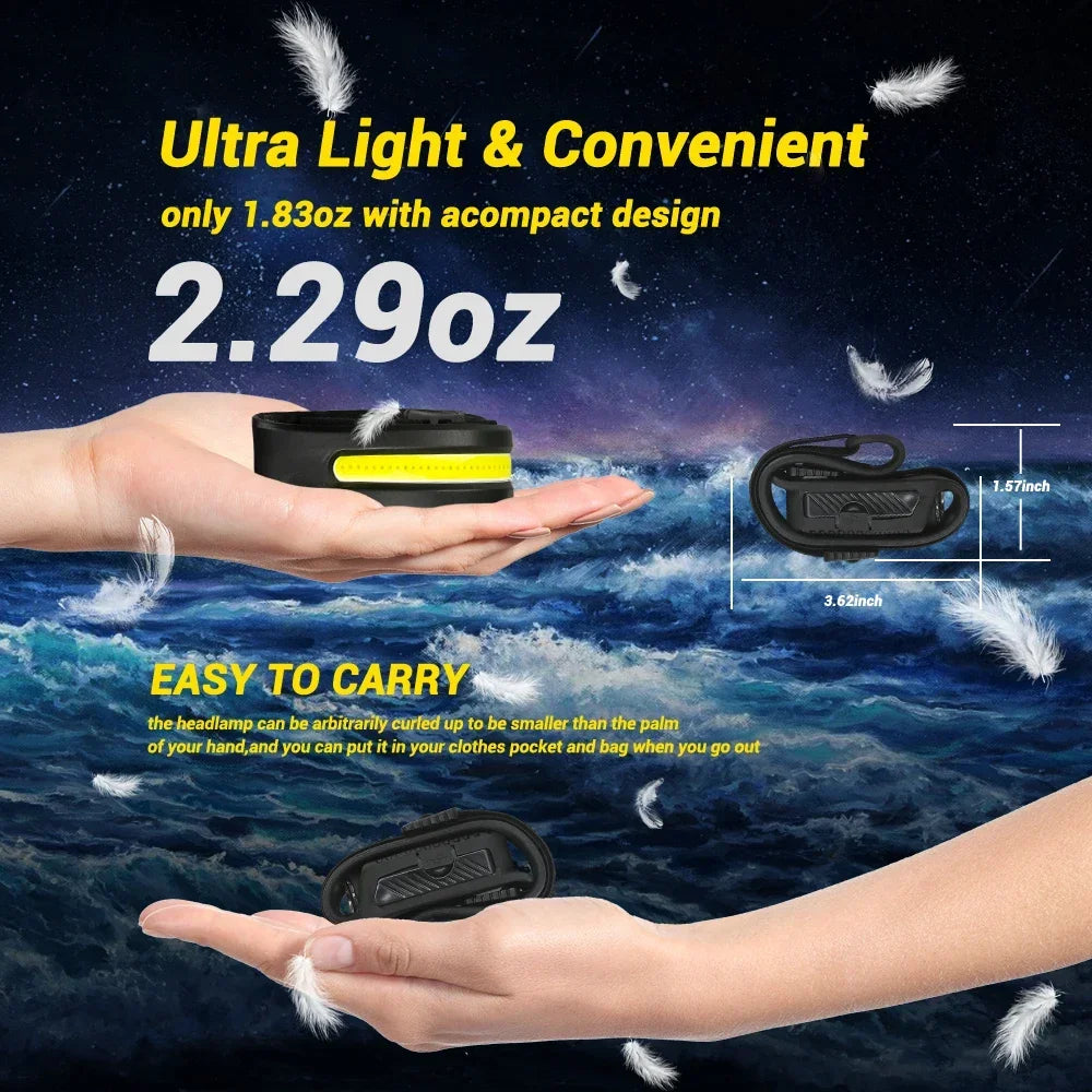 Sensor Head lamp LED Head Flashlight Rechargeable Headlight Head Torch Built-in Battery 5 Lighting Modes Fishing Camping Lantern