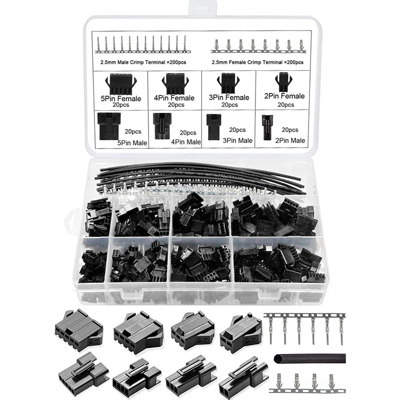 570pcs Terminal 2 3 4 5 Pin Wire Connector 2.5 mm Pitch Male and Female Connector Adapter+1PCS Terminal Crimping Pliers