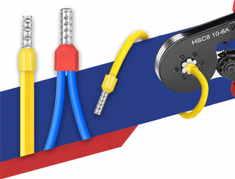Ferrule Crimping Tool Kit with Tubular Wire Connectors Toolbox Hexagonal Sawtooth Self-Adjustable Ratchet Wire Terminals Crimper