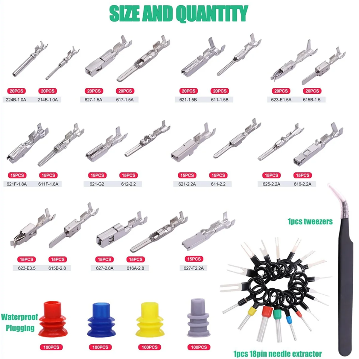 755Pcs Car Electrical Wire Terminal Pins Connector Kit 1/1.5/1.8/2.2/2.8/3.5mm 21Type Connector Pins Terminal Auto