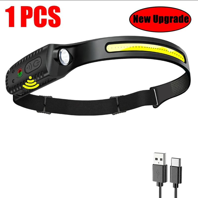 Sensor Head lamp LED Head Flashlight Rechargeable Headlight Head Torch Built-in Battery 5 Lighting Modes Fishing Camping Lantern