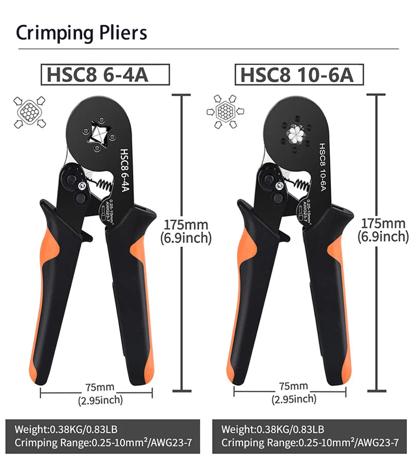 Ferrule Crimping Tool Kit with Tubular Wire Connectors Toolbox Hexagonal Sawtooth Self-Adjustable Ratchet Wire Terminals Crimper