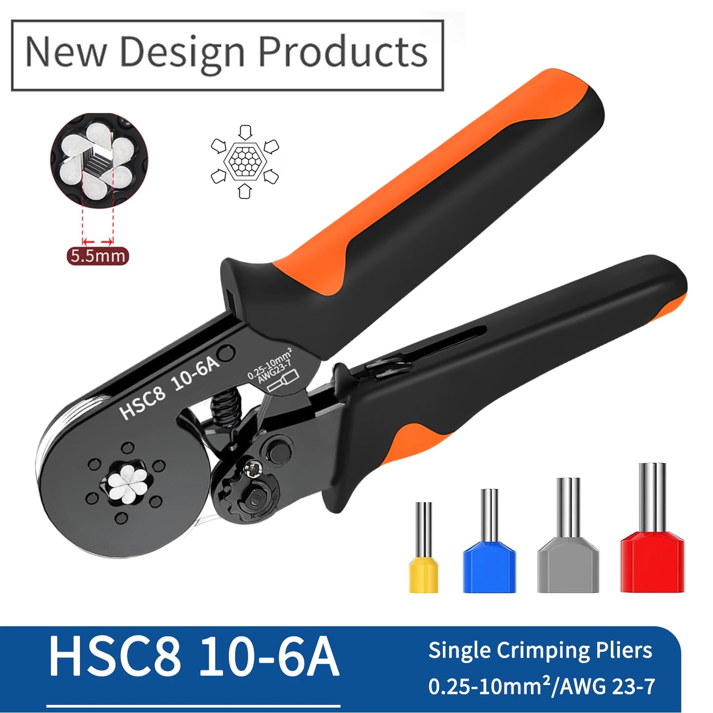 Ferrule Crimping Tool Kit with Tubular Wire Connectors Toolbox Hexagonal Sawtooth Self-Adjustable Ratchet Wire Terminals Crimper