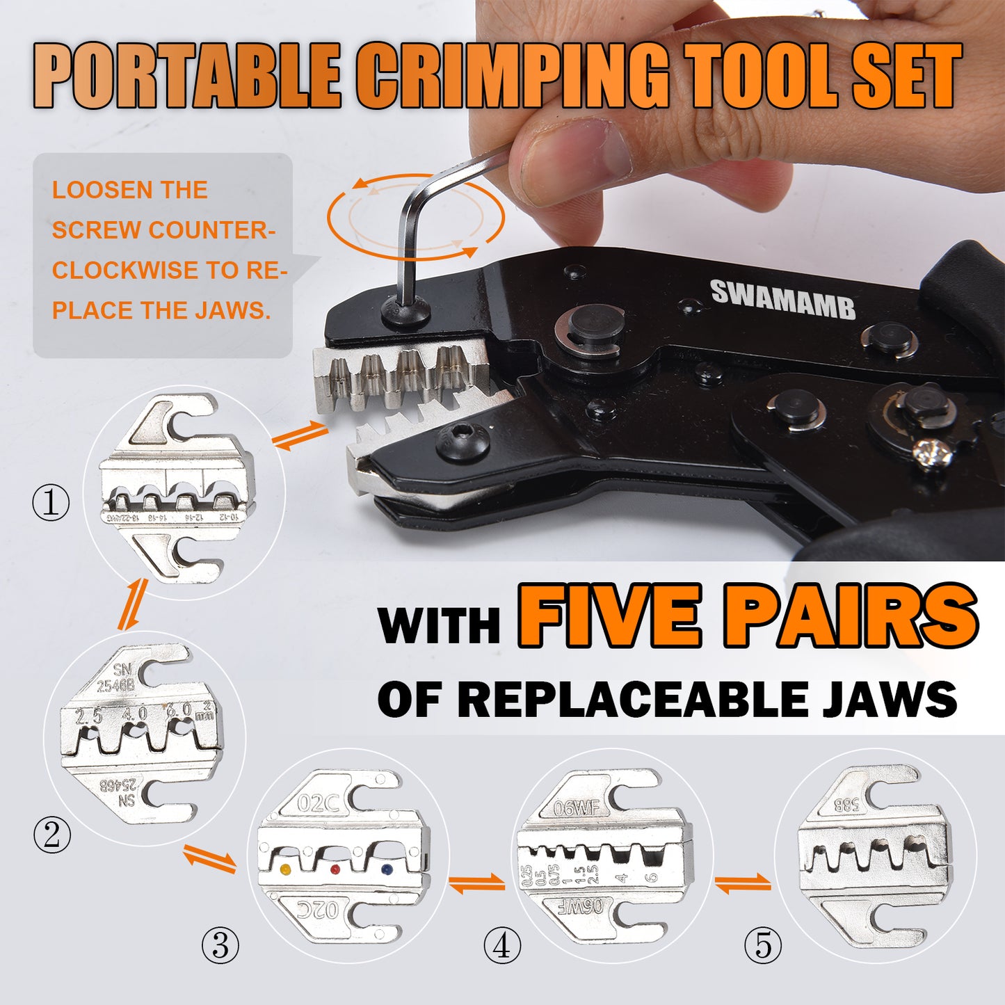 SN-58B Wire Crimping Plier Jaws Kit Crimp for Jst Dupont/VH3.96/Tube/Insulation/Photovoltaic Terminals Electrical Clamp Tool Set