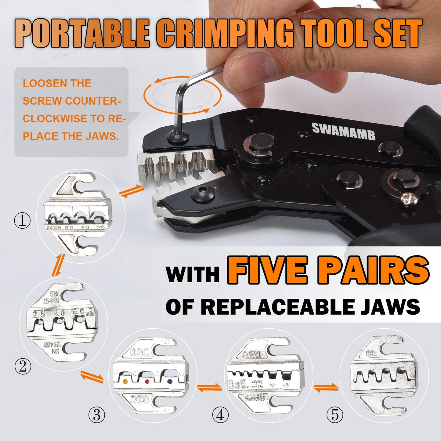 SN-58B Wire Crimping Plier Jaws Kit Crimp for Jst Dupont/VH3.96/Tube/Insulation/Photovoltaic Terminals Electrical Clamp Tool Set